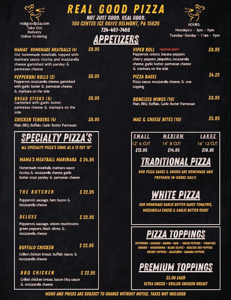 Menu_Real Good Pizza_Delmont, PA_image_old_1