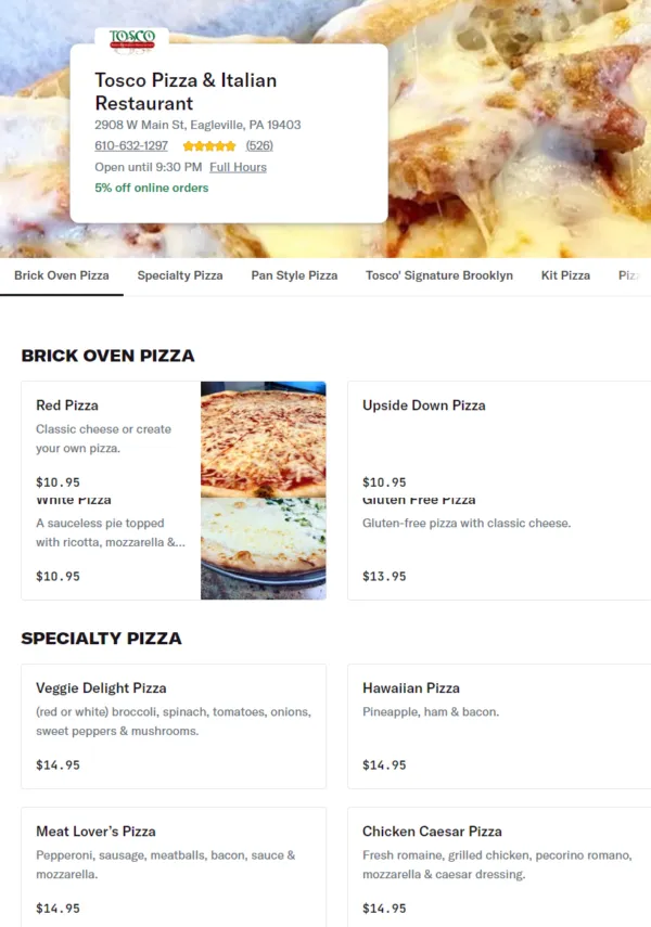 Menu_Tosco Pizza & Italian Restaurant_Eagleville, PA_image_old_1