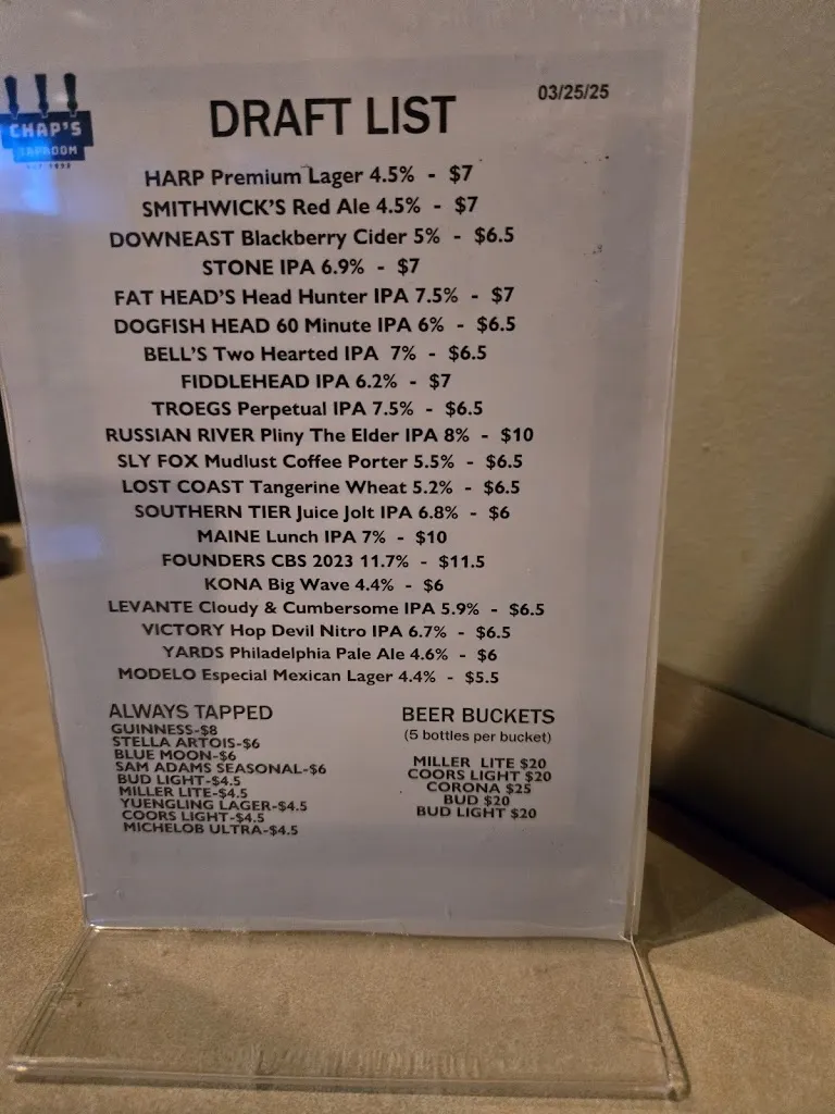 Menu_Chap's Taproom_Eagleville, PA_image_old_1