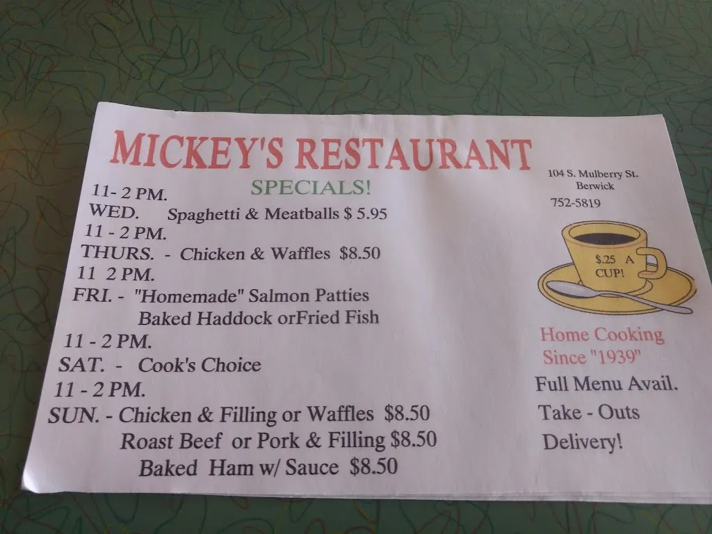 Menu_Mickey's Restaurant_Berwick, PA_image_old_2