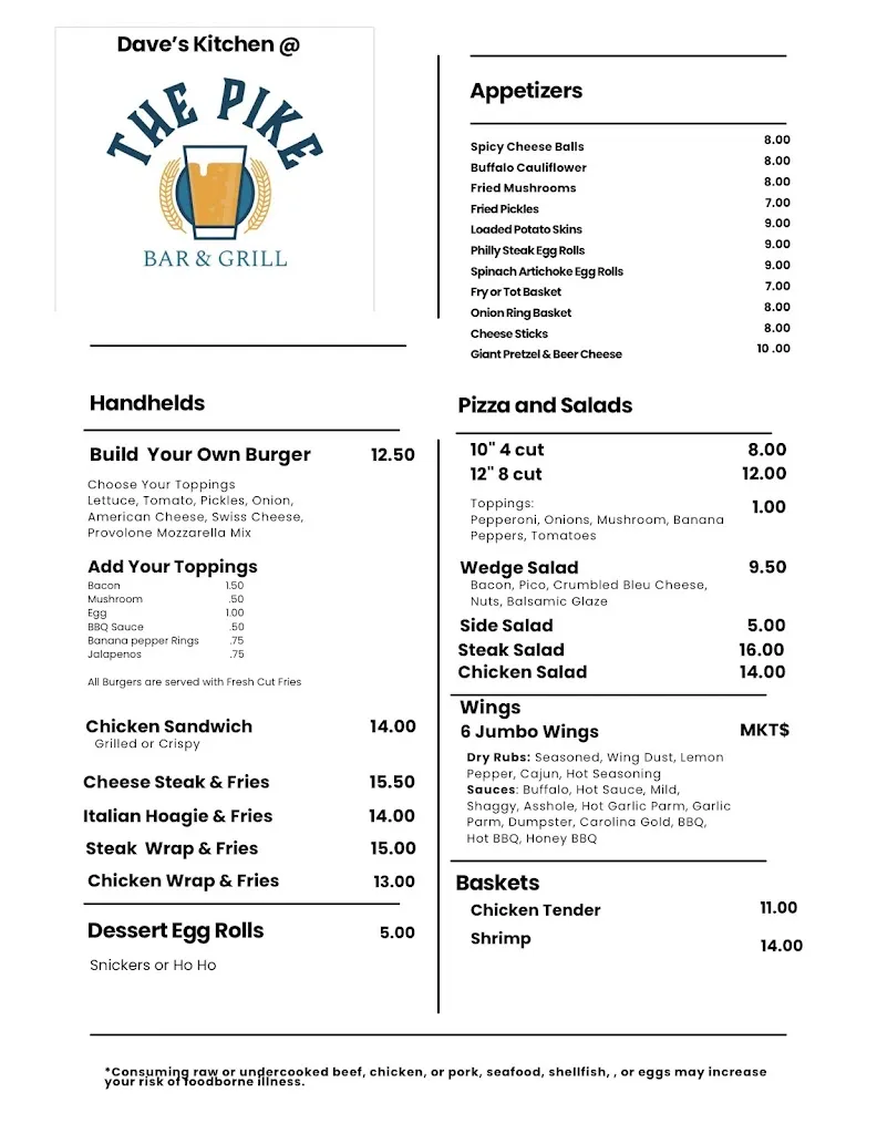 Menu_The Pike bar and Grill_East Pittsburgh, PA_image_old_1