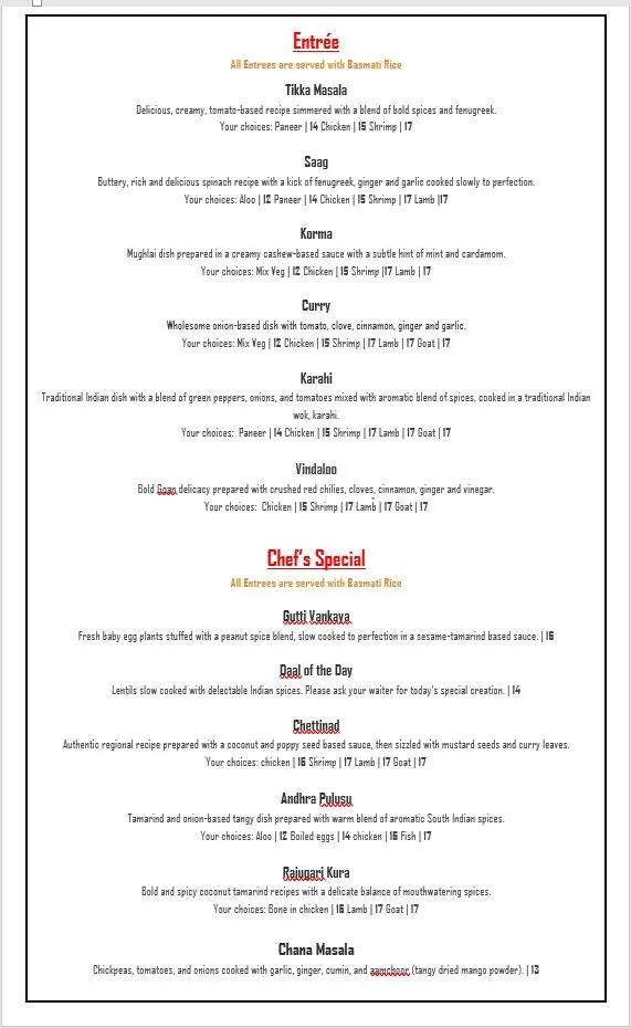 Menu_Masala House Indian Bistro_Washington, PA_image_old_1