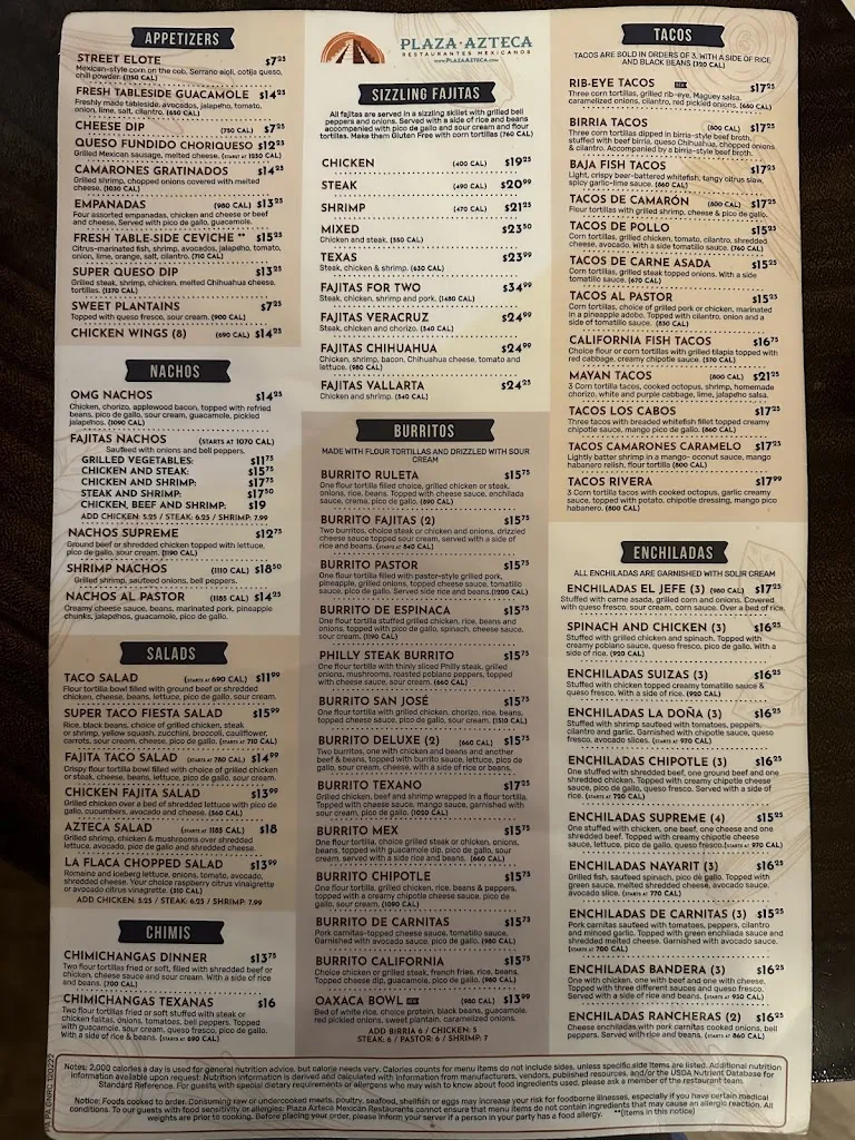 Menu_Plaza Azteca Méxican Restaurant · Washington_Washington, PA_image_old_1