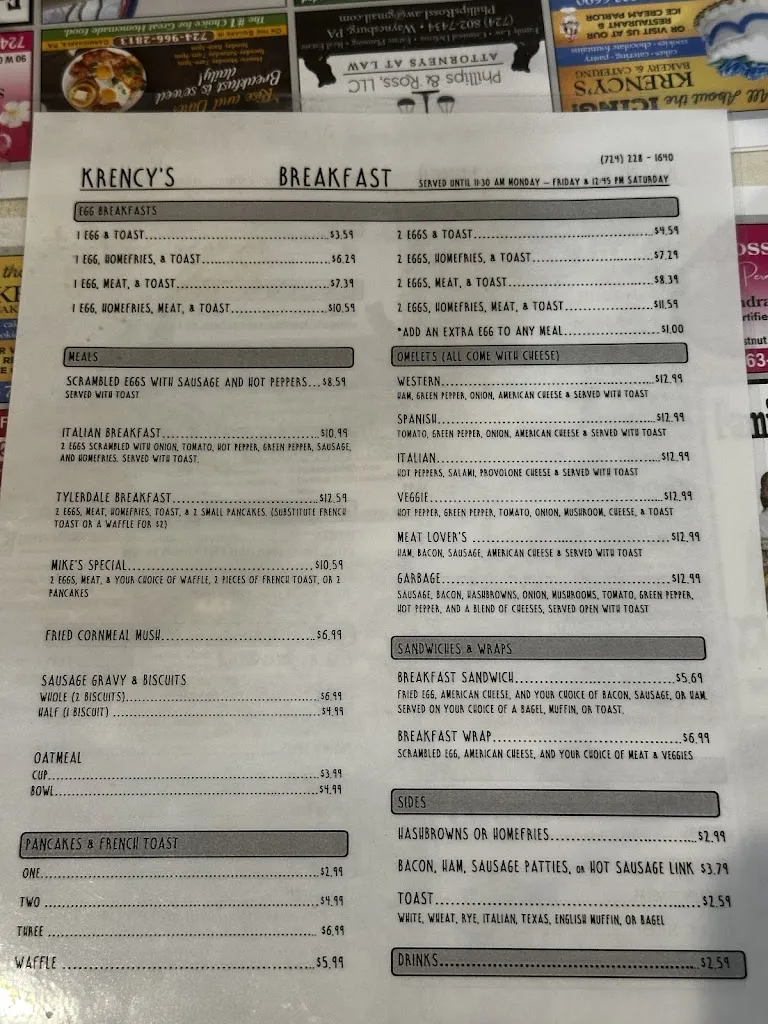 Menu_Krency's Ice Cream_Washington, PA_image_old_2