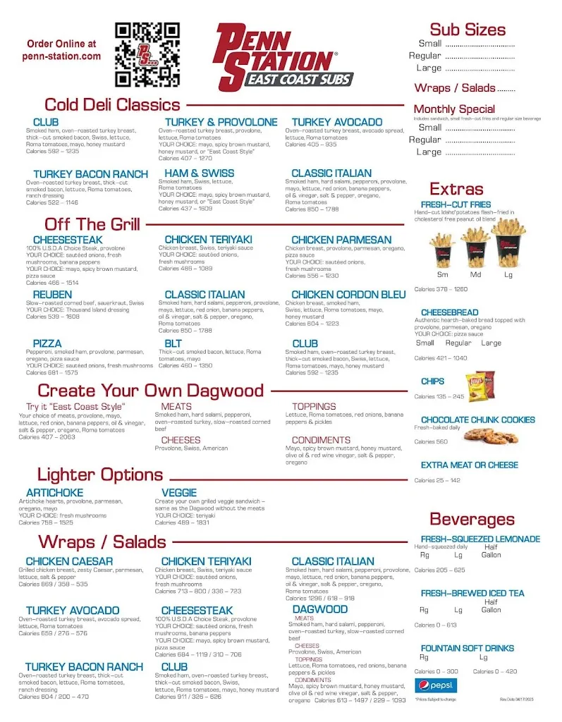 Menu_Penn Station East Coast Subs_Washington, PA_image_old_1