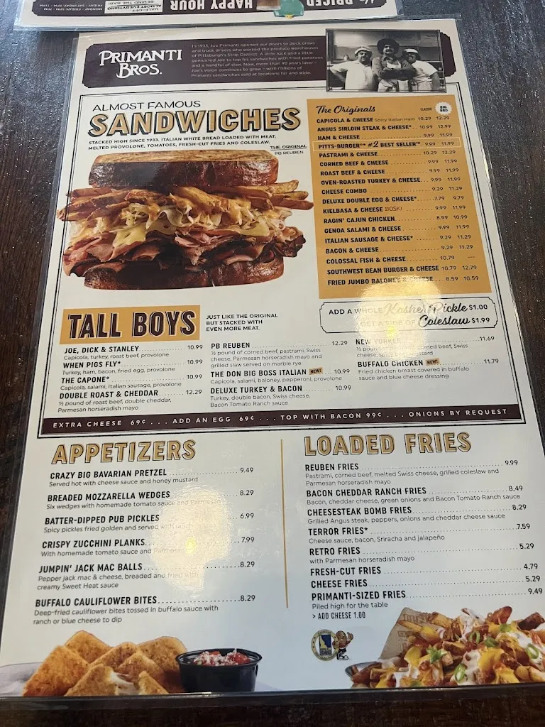 Menu_Primanti Bros. Restaurant and Bar_Washington, PA_image_old_2