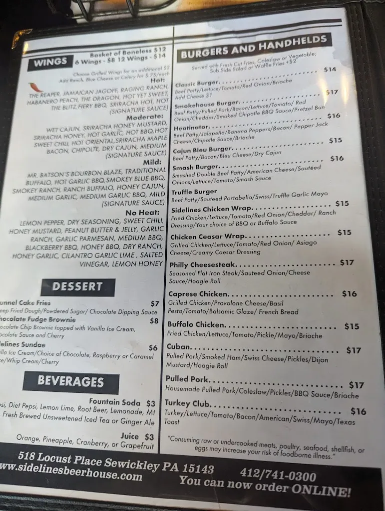 Menu_Sidelines Beer House_Sewickley, PA_image_old_2
