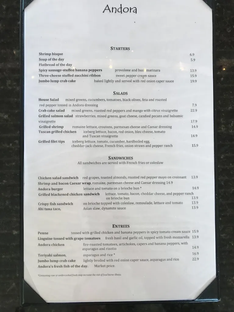 Menu_Andora_Sewickley, PA_image_old_2
