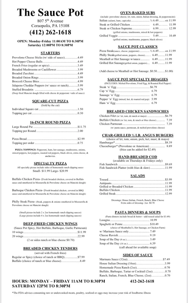 Menu_The Sauce Pot_Coraopolis, PA_image_old_2
