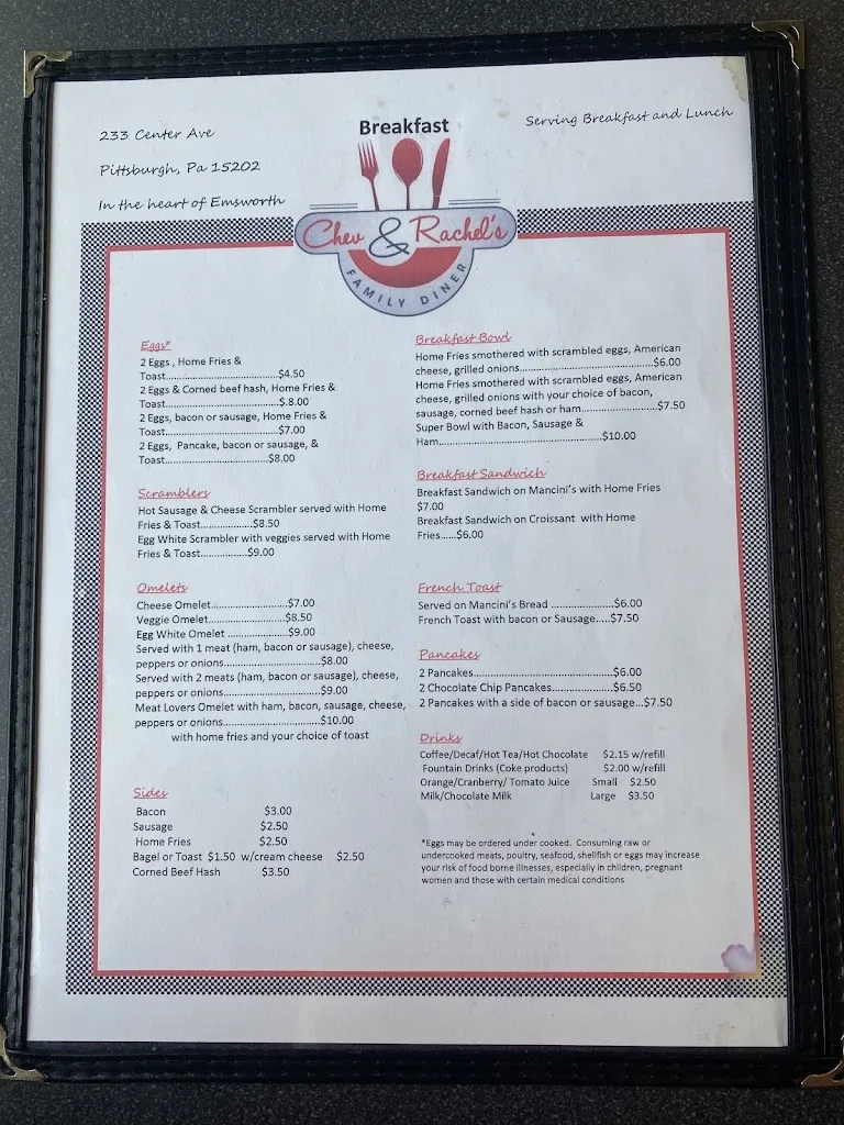 Menu_Chev & Rachel's Family Diner_Emsworth, PA_image_old_1