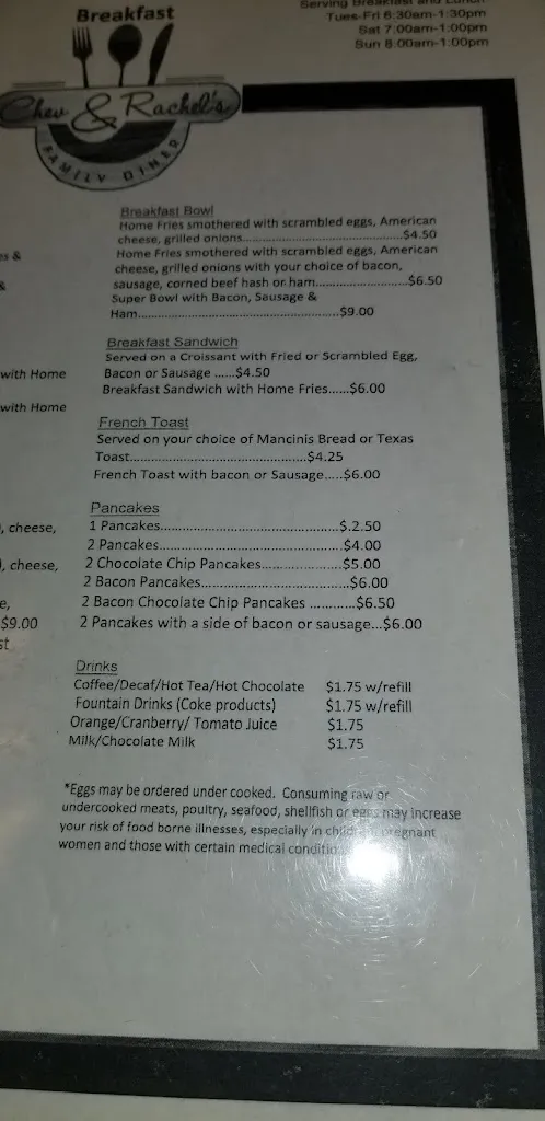Menu_Chev & Rachel's Family Diner_Emsworth, PA_image_old_3