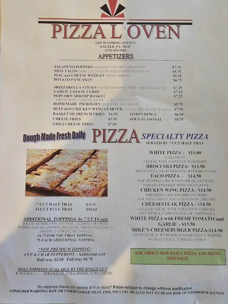 Menu_Pizza L'Oven_Exeter, PA_image_old_1