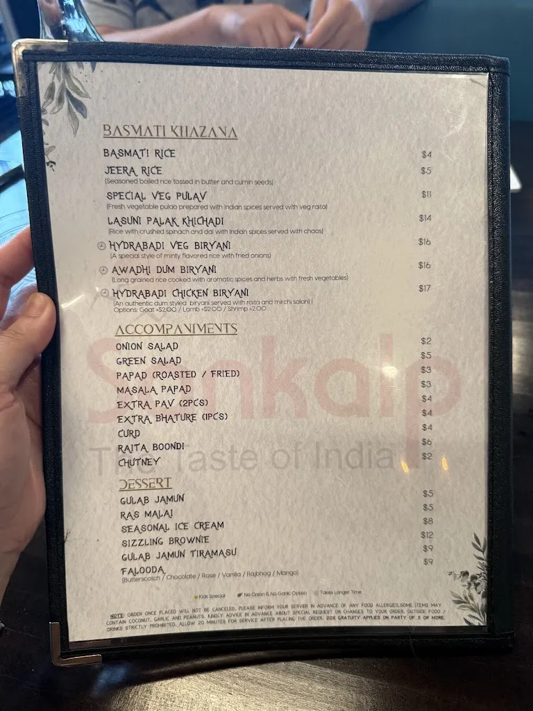 Menu_Sankalp The Taste of India_Cranberry Twp, PA_image_old_1