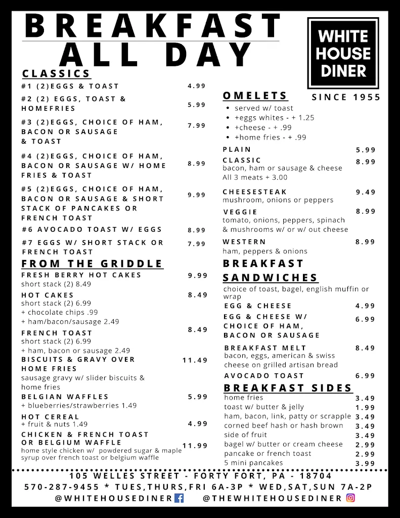 Menu_Whitehouse Diner_Forty Fort, PA_image_old_2