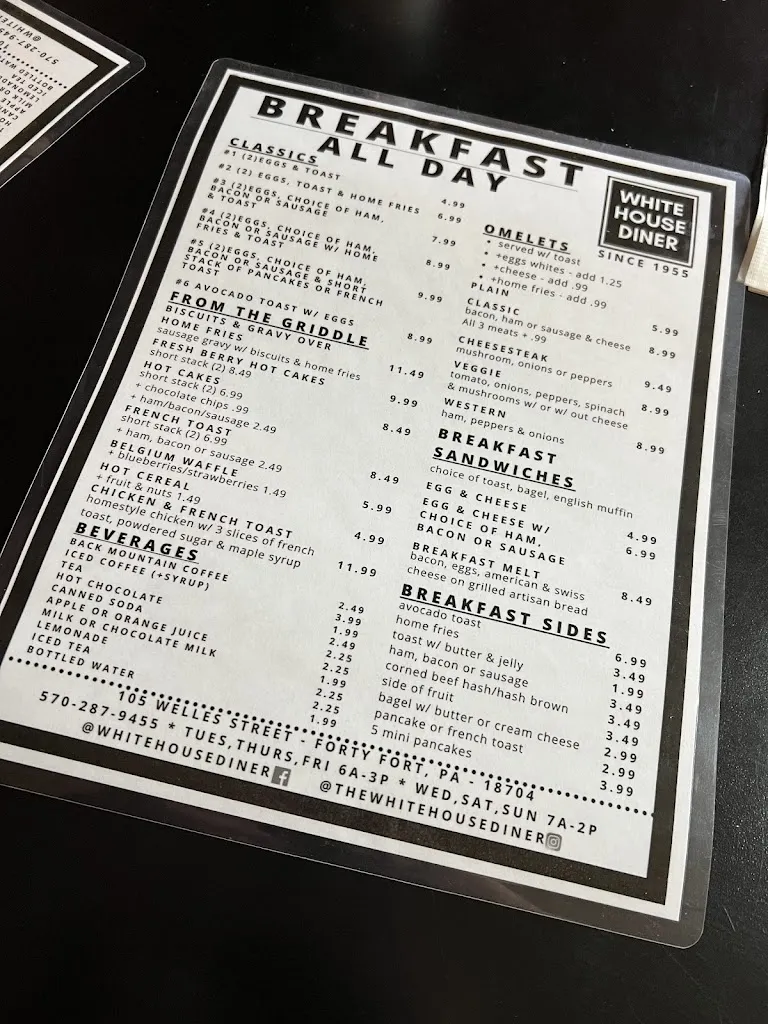 Menu_Whitehouse Diner_Forty Fort, PA_image_old_3
