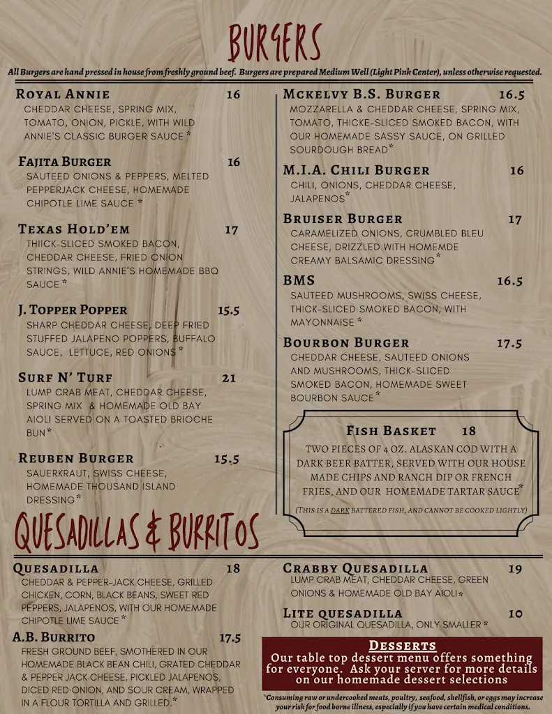 Menu_Wild Annie's_Mcconnellsburg, PA_image_old_2