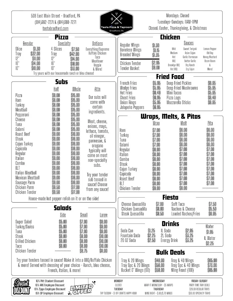 Menu_Tasta Pizza & Taproom_Bradford, PA_image_old_1