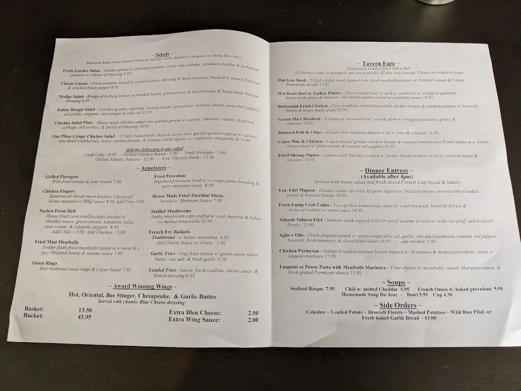 Menu_Our Place Restaurant & Tavern_Gilbertsville, PA_image_old_2