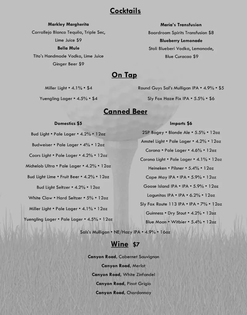Menu_The Markley Grille at Bella Vista Golf Course (Open to the Public)_Gilbertsville, PA_image_old_1