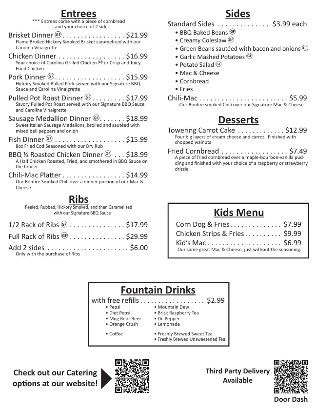 Menu_Bonfire Old Fashioned BBQ_State College, PA_image_old_2