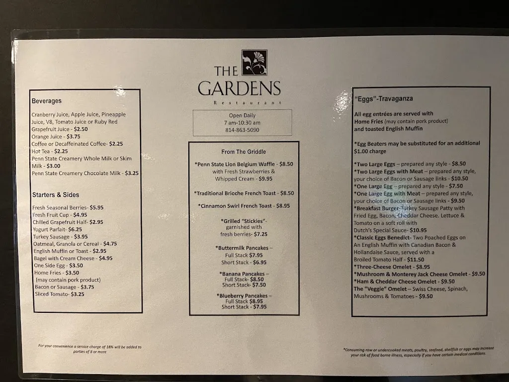 Menu_The Gardens Restaurant_State College, PA_image_old_1