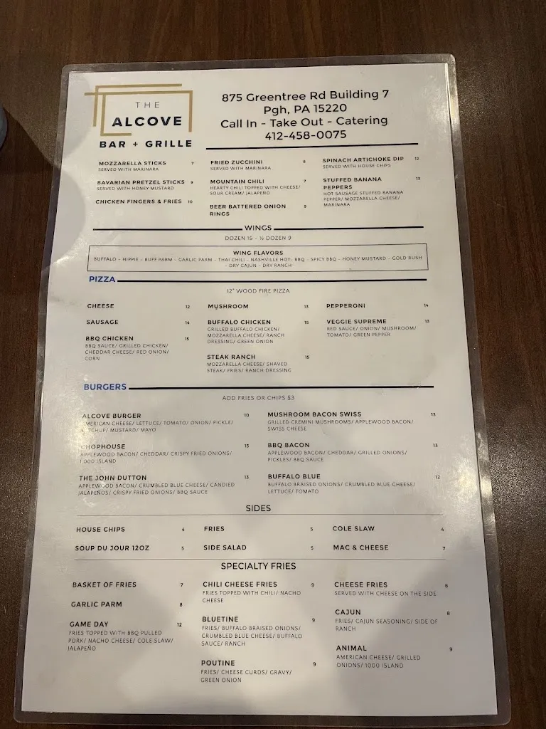 Menu_The Alcove_Pittsburgh, PA_image_old_1