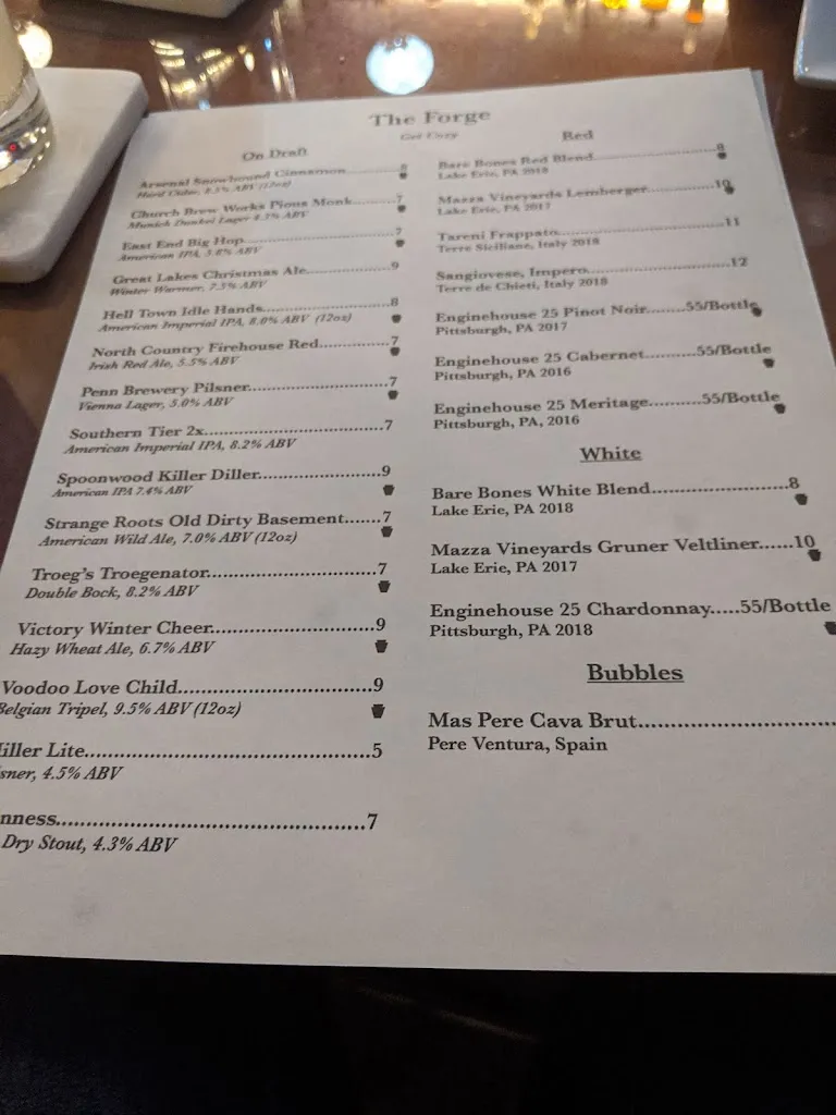 Menu_The Forge_Pittsburgh, PA_image_old_2