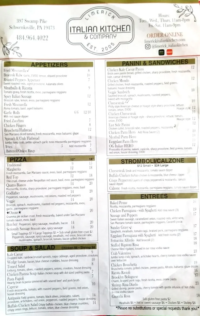 Menu_Limerick Italian Kitchen & Company_Schwenksville, PA_image_old_1