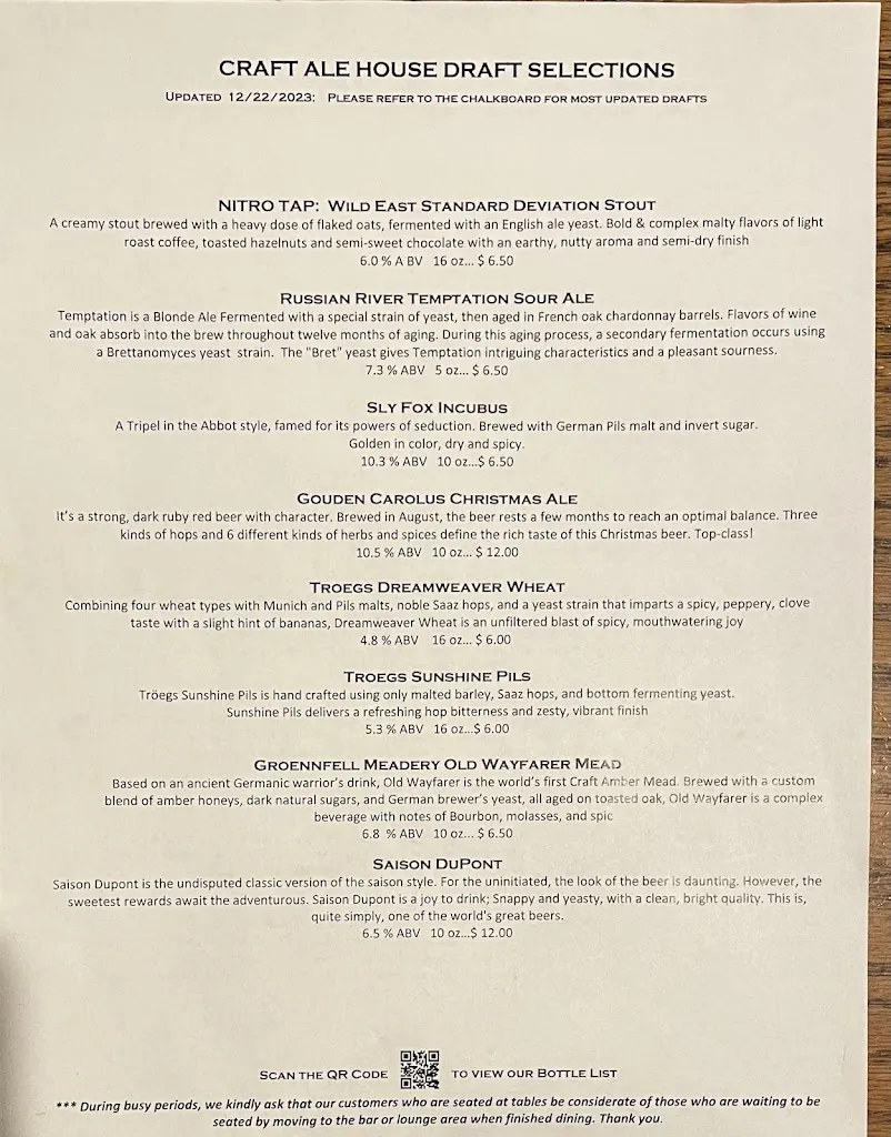 Menu_Craft Ale House_Royersford, PA_image_old_2