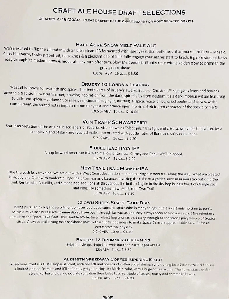 Menu_Craft Ale House_Royersford, PA_image_old_3