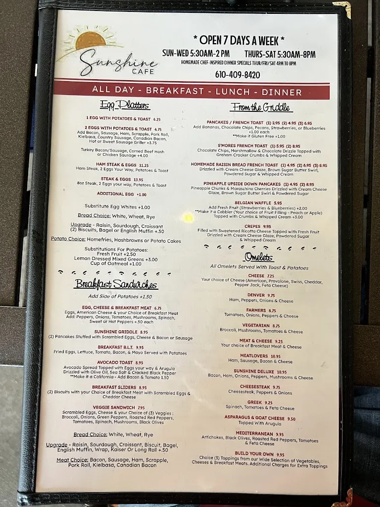 Menu_Sunshine Café_Royersford, PA_image_old_2
