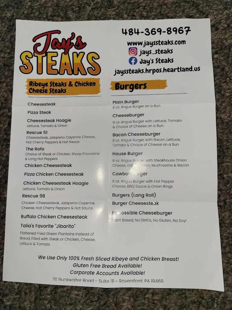 Menu_Jay's Steaks_Royersford, PA_image_old_1