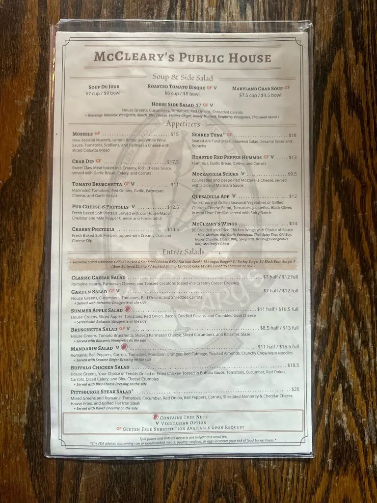 Menu_McCleary's Pub_Marietta, PA_image_old_1