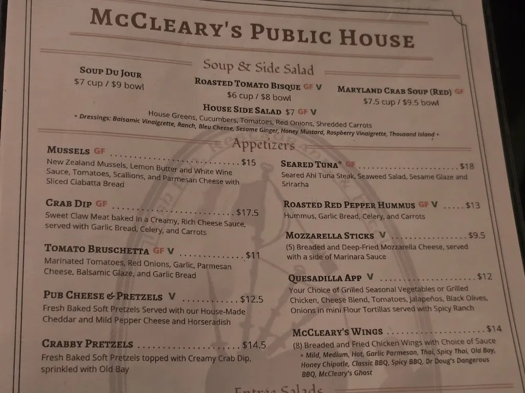 Menu_McCleary's Pub_Marietta, PA_image_old_3