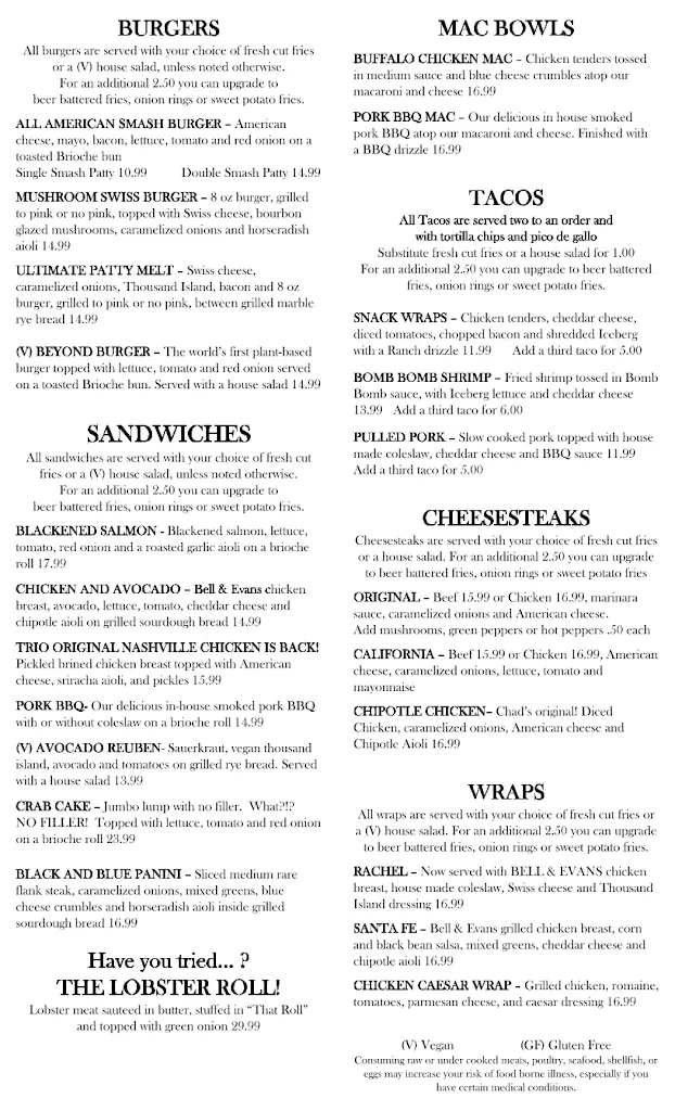 Menu_Trio Bar And Grill_Columbia, PA_image_old_1