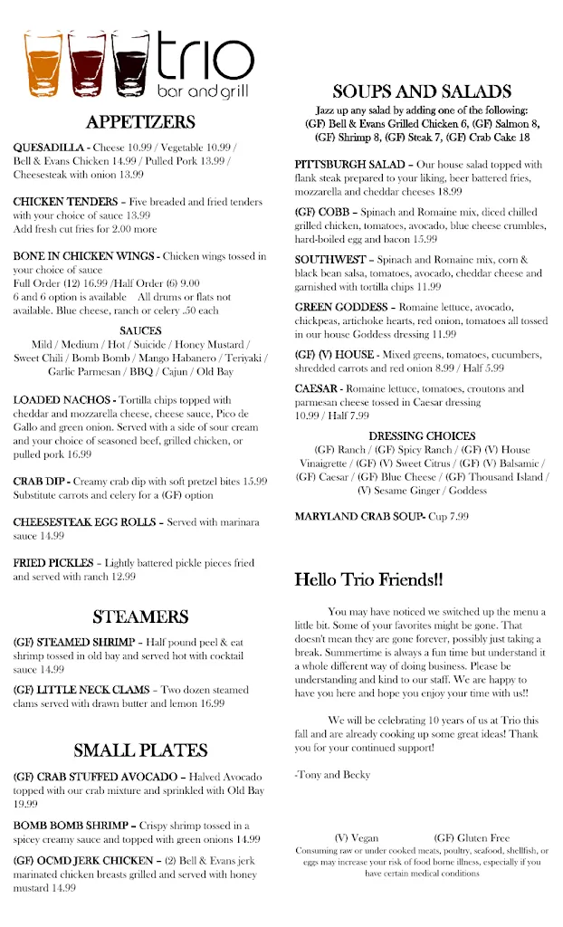 Menu_Trio Bar And Grill_Columbia, PA_image_old_2