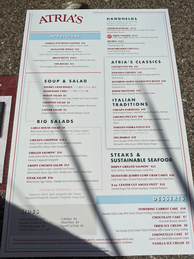 Menu_Atria's Restaurant - Peters Township_McMurray, PA_image_old_1