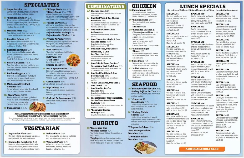 Menu_La Calera Mexican Bar & Grill_McMurray, PA_image_old_1