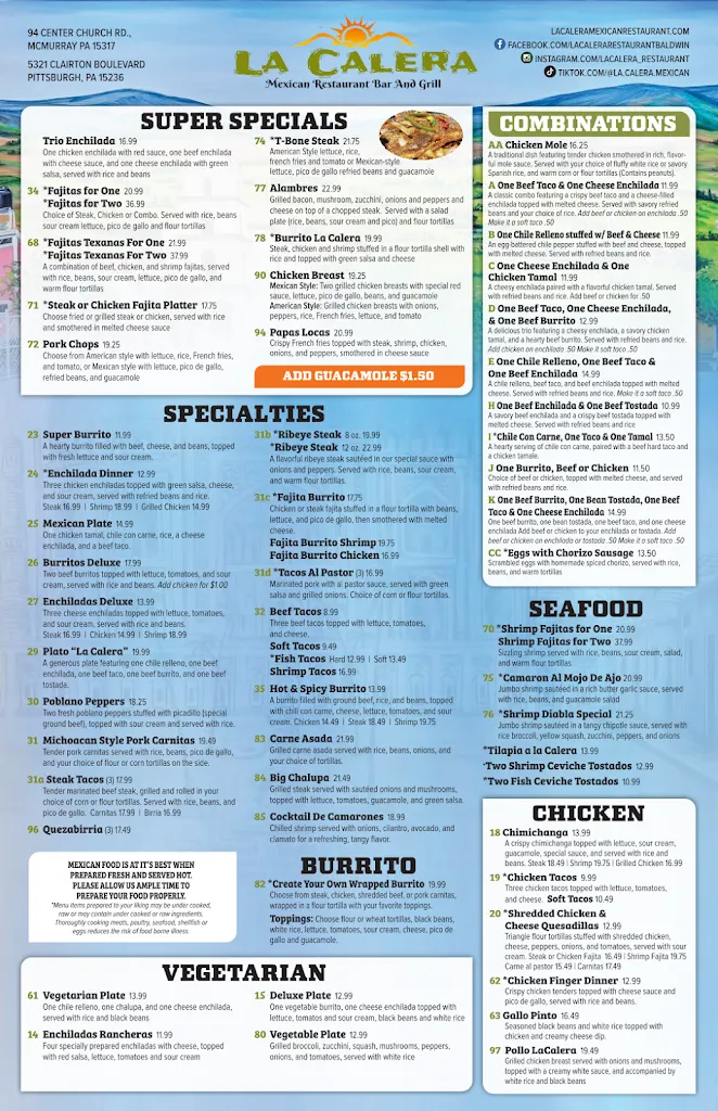 Menu_La Calera Mexican Bar & Grill_McMurray, PA_image_old_2