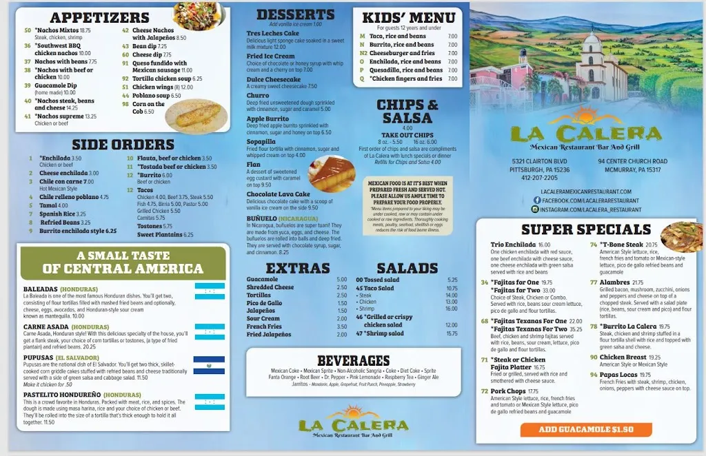 Menu_La Calera Mexican Bar & Grill_McMurray, PA_image_old_3