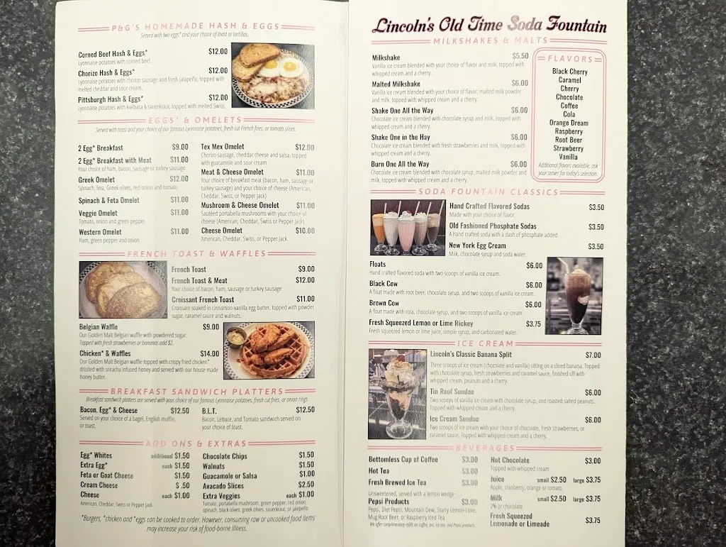 Menu_Lincoln's P&G Diner_Pittsburgh, PA_image_old_2