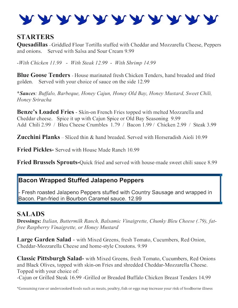 Menu_The Blue Goose Saloon_Pittsburgh, PA_image_old_2