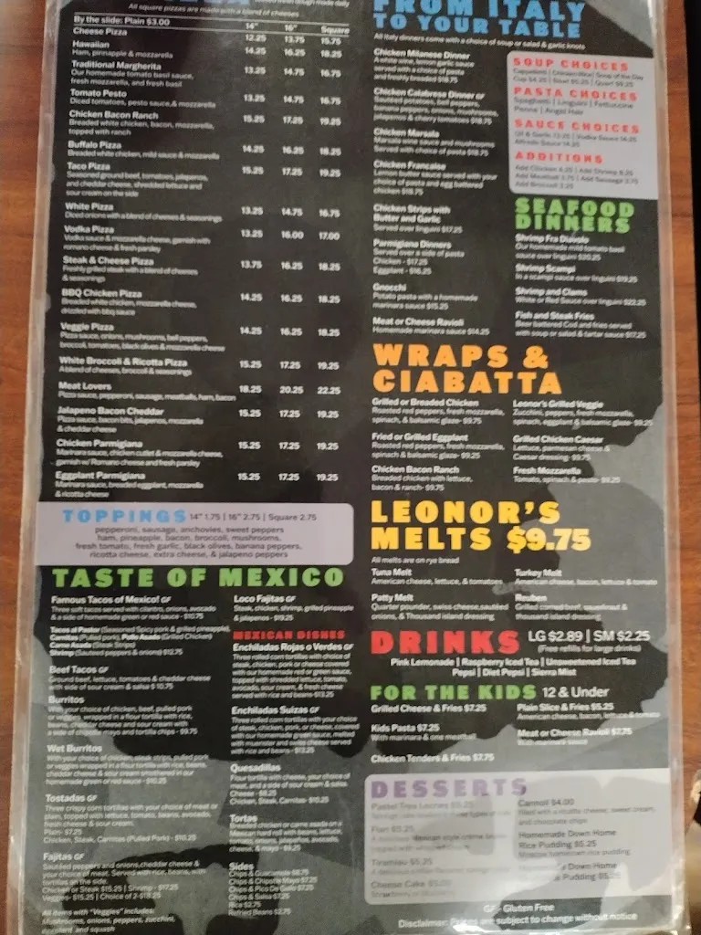 Menu_Leonor’s Eatery_Moscow, PA_image_old_1