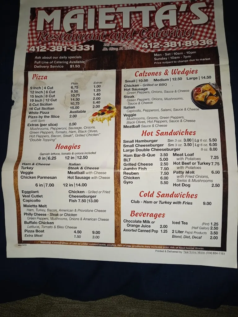 Menu_Maietta's Restaurant_Pittsburgh, PA_image_old_3