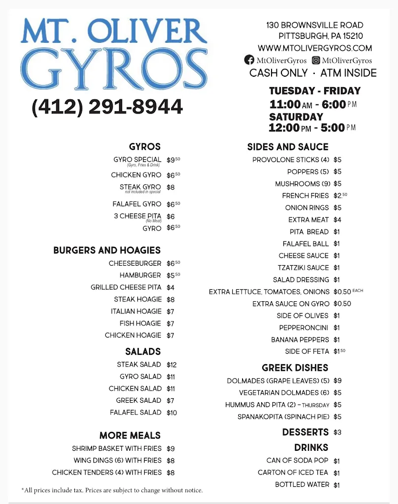 Menu_Mt. Oliver Gyros_Pittsburgh, PA_image_old_1
