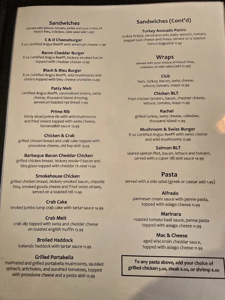 Menu_C&D Bar & Grill_New Oxford, PA_image_old_1