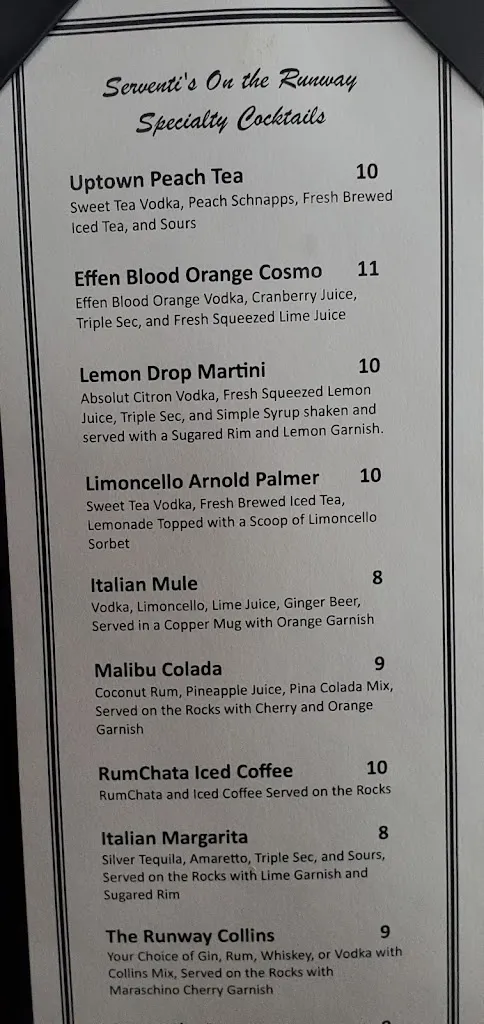Menu_Serventi's On The Runway_Butler, PA_image_old_1