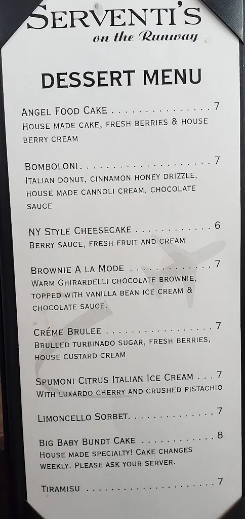 Menu_Serventi's On The Runway_Butler, PA_image_old_3