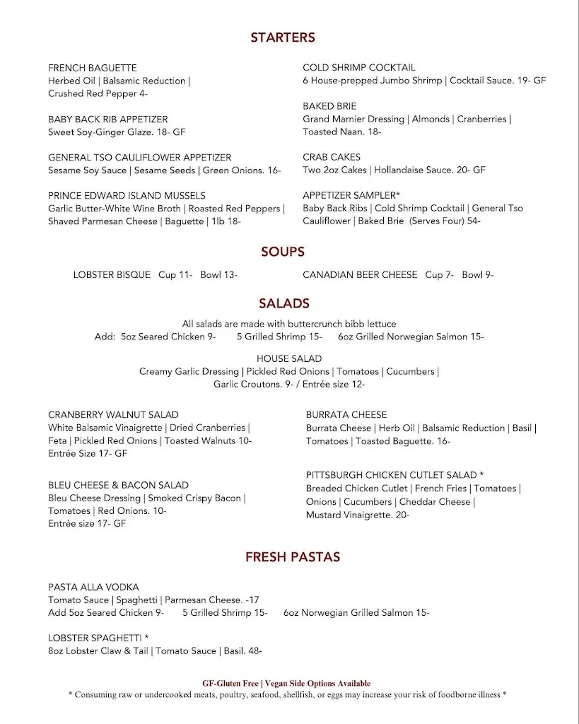 Menu_The Back Porch Restaurant_Belle Vernon, PA_image_old_2