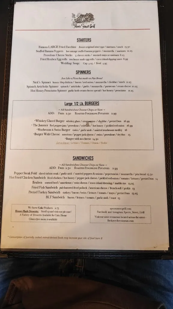 Menu_Speers Street Grill_Belle Vernon, PA_image_old_2